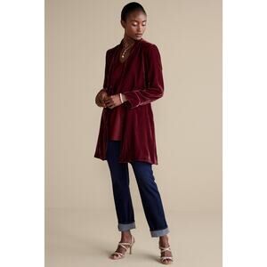 Soft Surroundings Women's Red Aria Velvet Long Sleeves Jacket Size XS